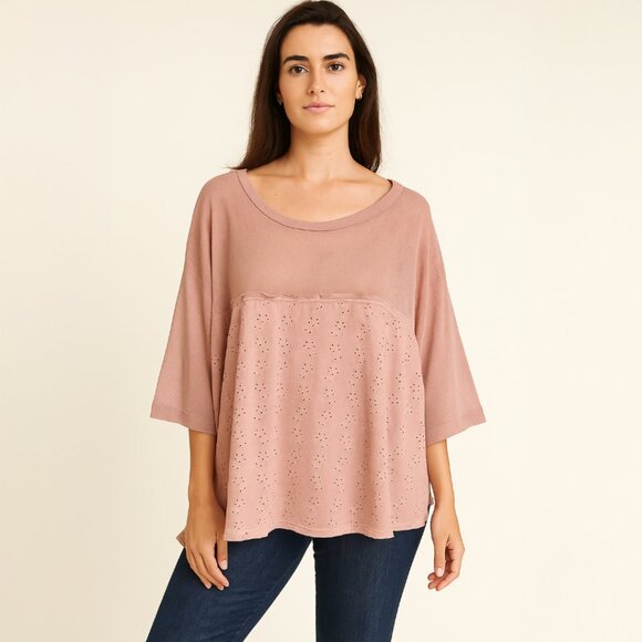 A299 • Dusty Rose Eyelet Oversized Blouse - Picture 1 of 4